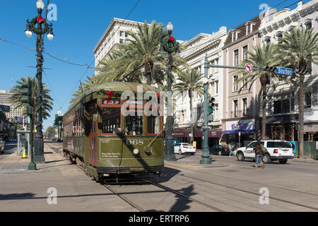 Straßenbahn die Straßenbahn auf der Canal Street, New Orleans French Quarter, Louisiana, USA Stockfoto
