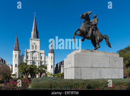 St. Louis Cathedral, New Orleans mit der Statue von Major General Andrew Jackson, Louisiana, USA Stockfoto