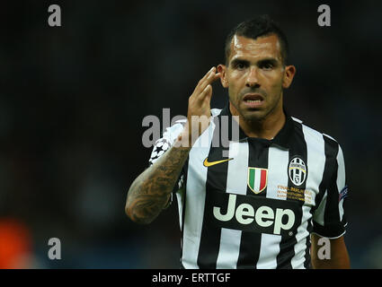 Berlin, Deutschland. 6. Juni 2015. Juventus Carlos Tevez während der letzten Fußball-UEFA Champions League Spiel zwischen Juventus FC und FC Barcelona im Olympiastadion in Berlin, Deutschland, 6. Juni 2015. Foto: Ina Fassbender/Dpa/Alamy Live News Stockfoto