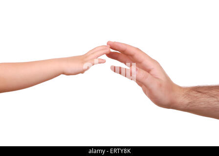 Hand schütteln des Kindes und der Vater isoliert Stockfoto