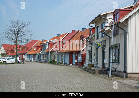 FALKENBERG, Schweden - 6. Juni 2015: Malerischen bunten Häuser in der Altstadt am 6. Juni in Falkenberg, Schweden. Stockfoto