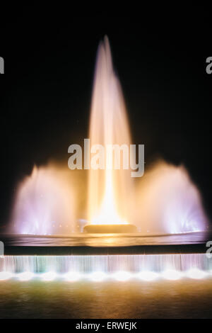 Der Brunnen in der Nacht, im Point State Park in Pittsburgh, Pennsylvania. Stockfoto