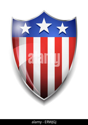 Glänzende amerikanische Flagge auf Schild Stockfoto