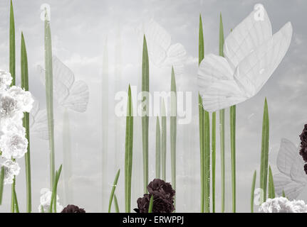 Abstrakte Blumen Hintergrund mit Schmetterlingen Stockfoto