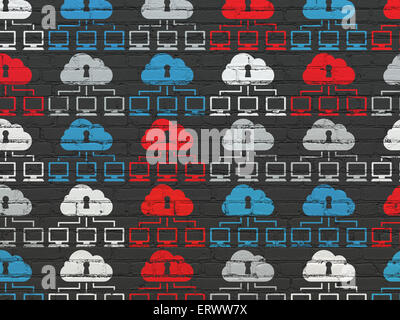 Cloud-computing-Konzept: Cloud-Netzwerk Icons auf Wand Hintergrund Stockfoto