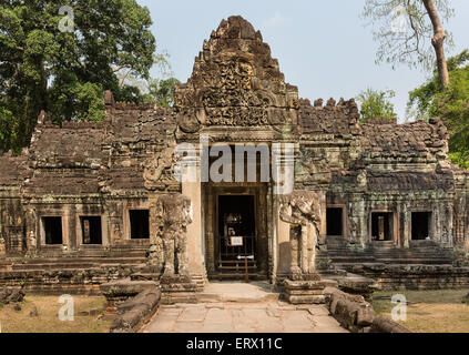 Westlichen Gopuram im dritten Ring der Stadtmauer, Tempel Preah Khan, Angkor, Siem Reap, Kambodscha Stockfoto