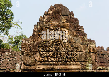 Die Schlacht von Lanker, Flachrelief auf der westlichen Gopuram im dritten Kreis der Wände, Preah Khan Tempel Angkor Stockfoto