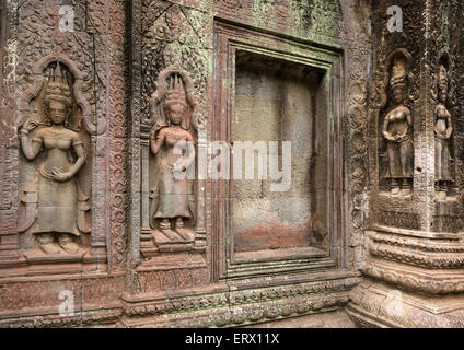 Apsara Figuren, Ta Prohm Tempel, Angkor Thom, Provinz Siem Reap, Kambodscha Stockfoto