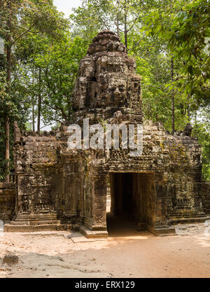 Westlichen Gopuram, Gesicht Turm am Eingang, Ta Som Tempel, Angkor, Provinz Siem Reap, Kambodscha Stockfoto