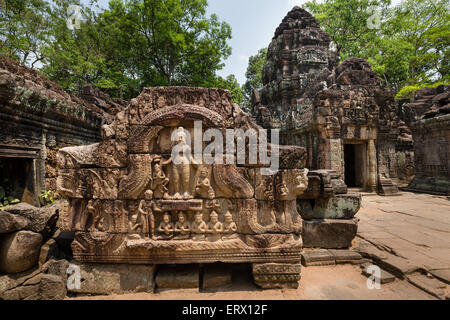 Relief von einem Giebel, Ta Som Tempel, Angkor, Provinz Siem Reap, Kambodscha Stockfoto