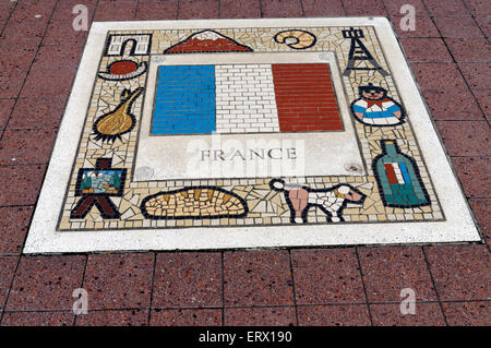 Die Pioniere 1999 Mosaik, Millennium Riverwalk, Millennium Stadium, Cardiff, Wales, UK. Stockfoto