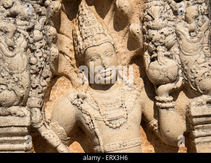 Nahaufnahme der Guard-Stein bei Ratnaprasada (Rathna Prasada), Anuradhapura, Sri Lanka Stockfoto