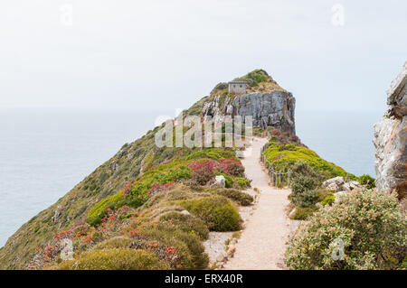 Wanderweg zum Aussichtspunkt oberhalb der neue Leuchtturm an Dias Punkt in Cape Point im Table Mountain National Park. Stockfoto