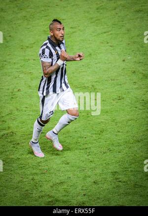 Berlin, Deutschland. 6. Juni 2015. Turins Arturo Vidal während der letzten Fußball-UEFA Champions League Spiel zwischen Juventus FC und dem FC Barcelona im Olympiastadion in Berlin, Deutschland, 6. Juni 2015. Foto: Thomas Eisenhuth/Dpa/Alamy Live News Stockfoto