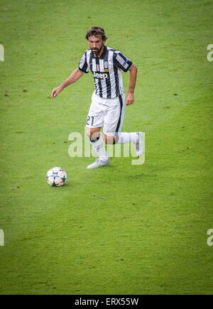 Berlin, Deutschland. 6. Juni 2015. Turins Andrea Pirlo während der letzten Fußball-UEFA Champions League Spiel zwischen Juventus FC und dem FC Barcelona im Olympiastadion in Berlin, Deutschland, 6. Juni 2015. Foto: Thomas Eisenhuth/Dpa/Alamy Live News Stockfoto