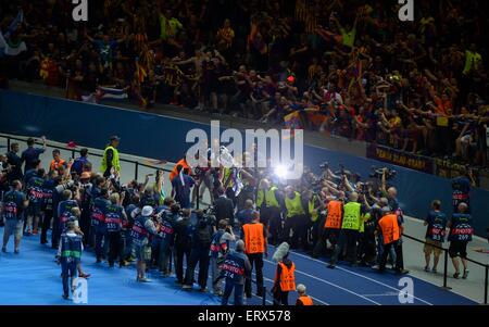 Berlin, Deutschland. 6. Juni 2015. Sport-Fotograf während der letzten Fußball-UEFA Champions League Spiel zwischen Juventus FC und dem FC Barcelona im Olympiastadion in Berlin, Deutschland, 6. Juni 2015. Foto: Thomas Eisenhuth/Dpa/Alamy Live News Stockfoto