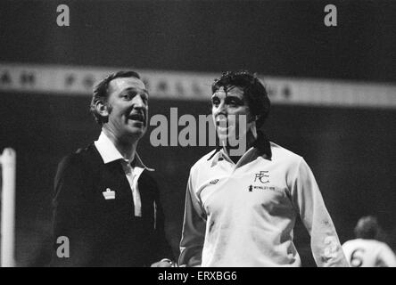 Fulham 0-0 Middlesbrough, Anglo-Scottish Cup-Finale, 2. Etappe im Craven Cottage, Dienstag, 9. Dezember 1975. Middlesbrough gewinnen 1: 0 auf Aggregat. Stockfoto