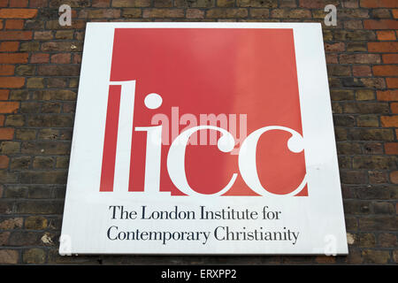 Wandschild für das London Institut für zeitgenössisches Christentum, oder dabei, London, england Stockfoto