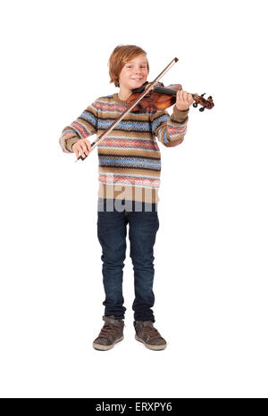 Blonder Junge mit dem Geigenspiel Stockfoto