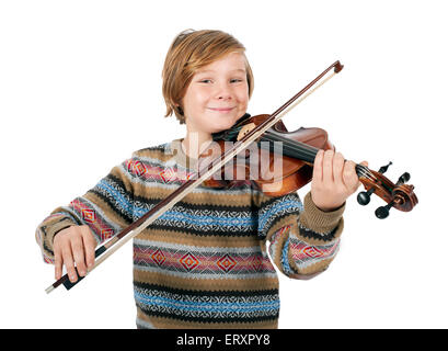 Blonder Junge mit dem Geigenspiel Stockfoto