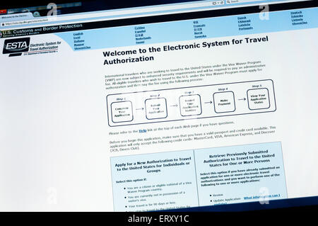 Homepage der amerikanischen ESTA Electronic System for Travel Authorization-Webseite. Stockfoto