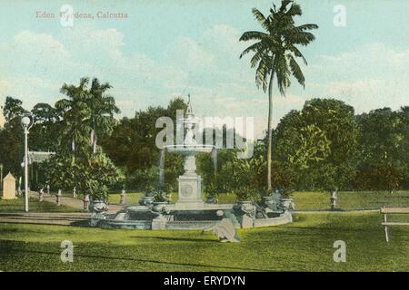 Aad 159746 - Alte vintage 1900s Hand bemalt Foto von Springbrunnen in Eden Gardens Kalkutta Kalkutta Westbengalen, Indien Stockfoto