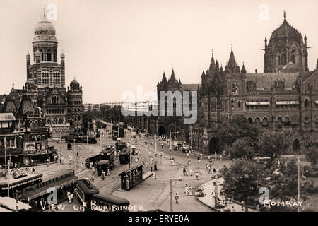 alte Vintage-Foto von Chhatrapati Shivaji Terminus und Bombay Municipal Corporation Building; Bombay Mumbai; Maharashtra; Indien Stockfoto