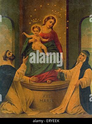 Alte Vintage-Foto von Mutter Maria mit Jesus Christus ; Ave Maria , Stockfoto