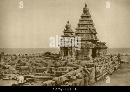Aad 160925 - Alte vintage 1900s Shore Tempel Mahabalipuram, Kancheepuram, Tamil Nadu, Indien Stockfoto