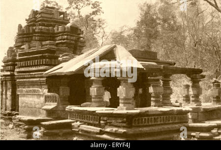 Alte Vintage 1900 s Foto von Tambdi Surla Herr Mahadeva Shiva Tempel in der Nähe Ponda Goa Indien Stockfoto