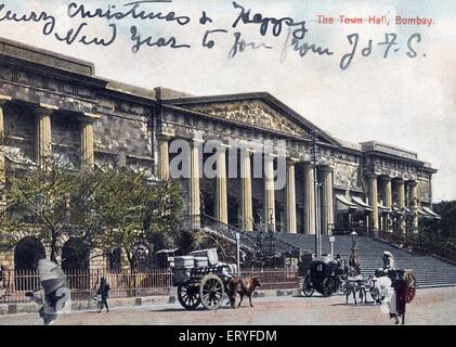 Asiatische Bibliothek , Rathaus , Alter Jahrgang 1900s handkoloriertes Bild , Bombay , Mumbai , Maharashtra , Indien , Asien Stockfoto