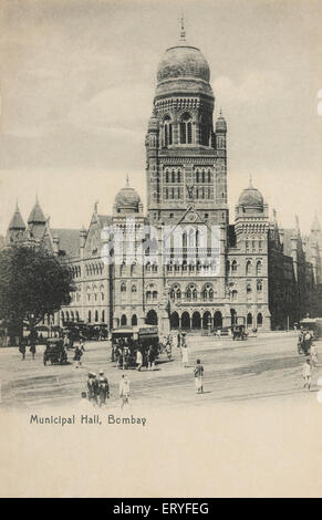 Municipal Hall BMC Building Bombay Municipal Corporation Tram Bombay Mumbai Maharashtra Indien Asien alter Jahrgang 1900s Bild Stockfoto