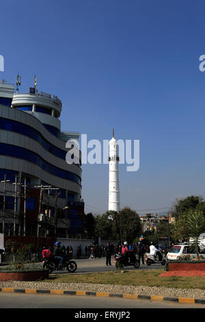 Der Bhimsen Turm oder Dharahara Tempel, Thamel Bezirks, alte Stadt, Stadt Kathmandu, Nepal, Asien. Stockfoto