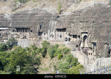 Ajanta Höhlen Gesteinsschnitt Buddhistische Höhlendenkmäler in Aurangabad bei Maharashtra Indien Stockfoto