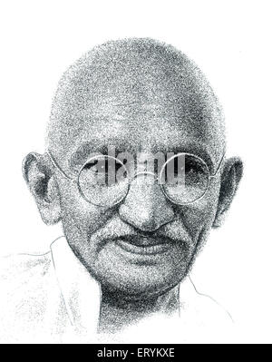 Zeichnung der Freiheitskämpfer von Indien Mohandas Karamchand Gandhi Stockfoto