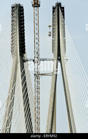 Sealink, Sea Link, Kabel blieb Tower Bridge auf bandra worli rajiv gandhi Sea Link Bridge; Bombay, Mumbai; Maharashtra; Indien, asien Stockfoto