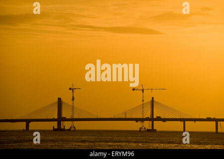 Kabel-gebliebene Bandra Worli bekannt Rajiv Gandhi Meer Link; Bombay Mumbai; Maharashtra; Indien Stockfoto