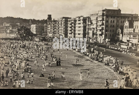 Chowpatty , Girgum , Marine Drive , alter Jahrgang 1900s Bild , Bombay , Mumbai , Maharashtra , Indien , Asien Stockfoto