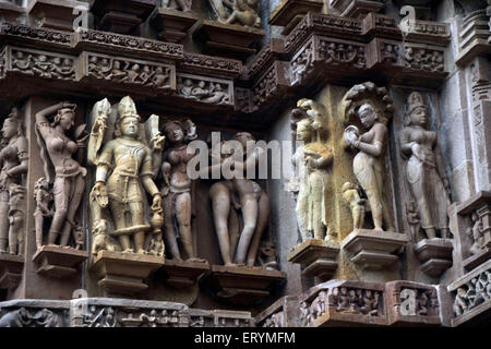 Skulptur in Khajuraho Tempel Madhya Pradesh Indien Asien Stockfoto