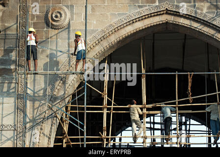 Bambusgerüst, Gateway of India Reparatur, Colaba, Bombay, Mumbai, Maharashtra, Indien, Asien Stockfoto