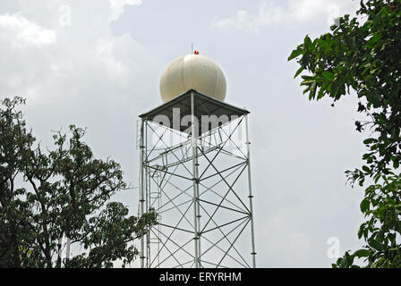 Flugsicherungsradar für Cloud Seeding , Modaksagar See , Vaitarna Fluss , Thana , Thane , Bombay , Mumbai ; Maharashtra , Indien , Asien Stockfoto