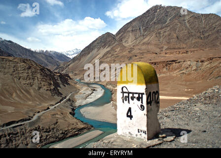 Indus und Zanskar Flüsse; Nimu; Leh; Ladakh; Jammu und Kaschmir; Indien 9. April 2008 Stockfoto