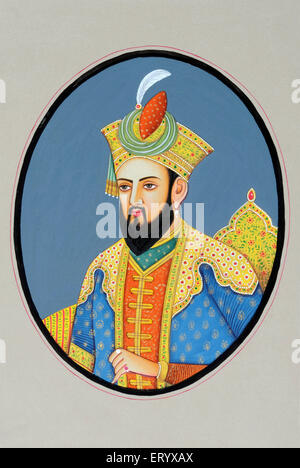Babur , Mogul-Kaiser , Miniaturmalerei , Zahir ud DIN Muhammad , Gründer des Moghul-Reiches und erster Kaiser der Moghul-Dynastie in Indien , Stockfoto