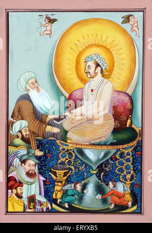 Miniaturgemälde von Abul Fazl mit Akbar-Namen für Moghl-Kaiser Akbar Stockfoto