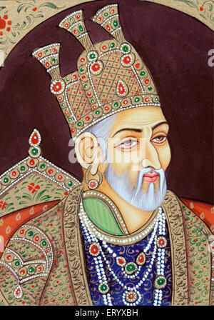 Bahadur Shah Zafar , Miniaturbild des Moghul-Imperators , mit Krone und Perlenkette , Indien Stockfoto