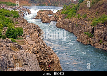 Dhuandhar Falls, Narmada River, Marble Rocks, Bhedaghat, Jabalpur, Madhya Pradesh, Indien, Asien Stockfoto