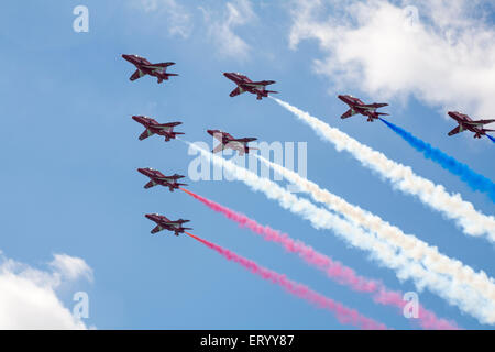 Rote Pfeile am Bournemouth Air Festival 2014 in Bournemouth, Dorset UK im August Stockfoto