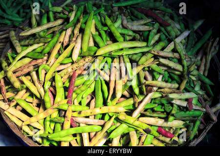 Französische Bohnen, Munnar Gemüsemarkt, Munnar, Idukki, Kerala, Indien, Asien Stockfoto