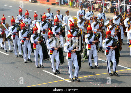 Republic Day Parade von Musikinstrument Dudelsack spielen Kontingent , Kalkutta , Kalkutta , Westbengalen , Indien , Asien Stockfoto