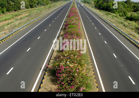 Ahmedabad Vadodara Expressway mit Blumen Bett National Highways Autorität von Indien Gujarat Indien Stockfoto